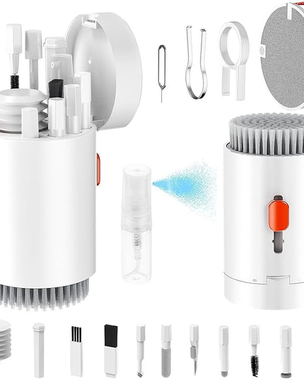Tounee Keyboard Cleaner Kit, Electronics Cleaning Kit with Retractable Big Brush, Portable, 20 in 1 Multi-Tool Kit for Phones, Tablet, Computer, PC Monitor,TV Camera Lens with 2.5ml Mist Spray (White)