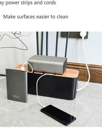 2 Pieces Cable Management Box|Cord Organizer Box| Hide and Conceal Power Strips and Electrical Cords from TVs, Computers, and Desks (Black 2PCS)