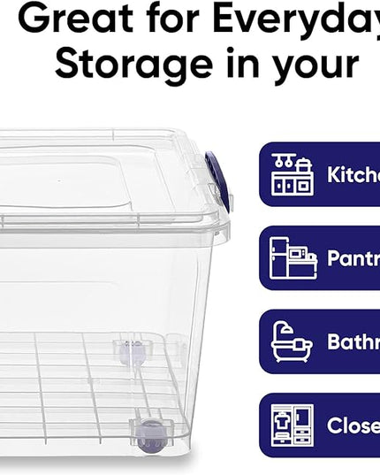 Superio Storage Bins with Lids- Clear Boxes for Organizing, Stackable Plastic Containers- BPA Free, Non-Toxic, Odor Free, Organizer for Home, Office, Dorm (6 Pack, 32 Qt (Wheeled))