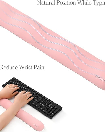 UnivoColors Design-Wave Keyboard Wrist Rest, Artificial Sheepskin+Memory Foam+Ergonomic+Anti-Slip Gel, Resilience Support During Work and Gaming,Keyboard Accessory,Pink