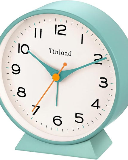 Tinload 4.5" Battery Operated Retro Analog Alarm Clock, Small Silent Bedside Desk Clock,Lighted on Demand, Battery Operated, Snooze, for Living Room, Bedroom, Bedside, Desk(Green)