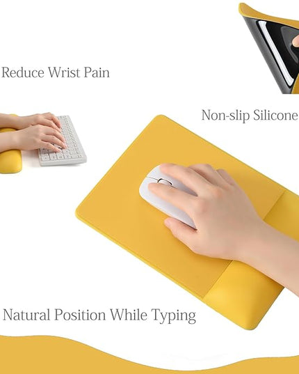 UnivoColors Design-Wave Set of Keyboad Wrist Rest & Mouce Pad,Artificial Sheepskin+Memory Foam+Ergonomic+Anti-Slip Gel, Resilience Support During Work and Gaming,Keyboard Accessory,Yellow