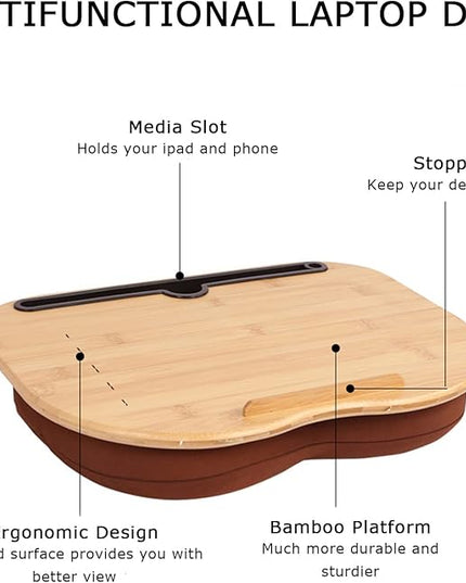SUMISKY Lap Desk for 14" Laptops-Bamboo Laptop Desk with Cushion & Phone Holder, Portable Laptop Stand with Tray, 15x11 Inches