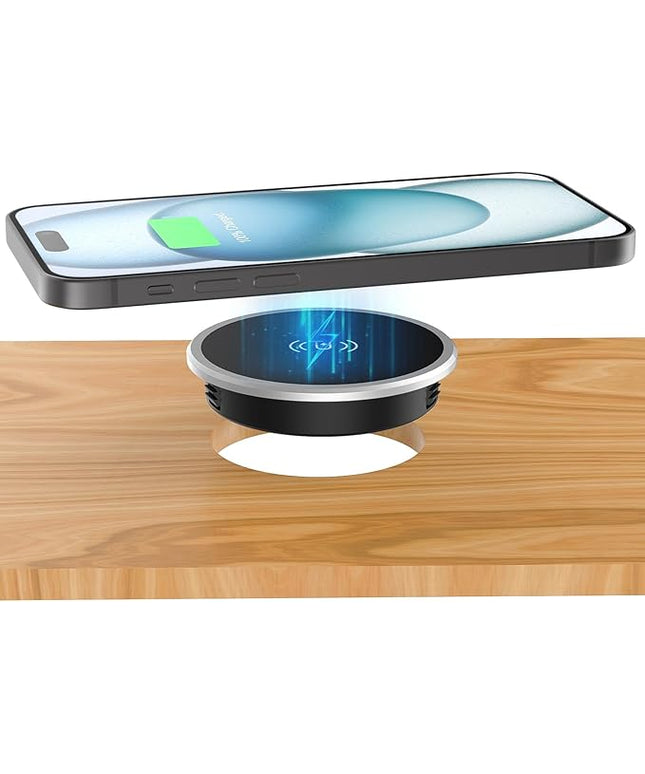 Wireless Magnetic Charger Desk Mount 15W Fast Charger for iPhone 17 16 Pro Max 15 14 13 12 Series,Magnet Qi Charging Pad/Station for AirPods,Recessed Hidden Under Desktop Hole Save Nightstand Space