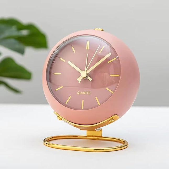 SHISEDECO Small Tableclocks Classic Non-Ticking Tabletop Alarm Clock with Night Light, Battery Operated Deskclock with HD Glass for Living Room Bedroom Bedside Indoor Decor (RN-Pink)