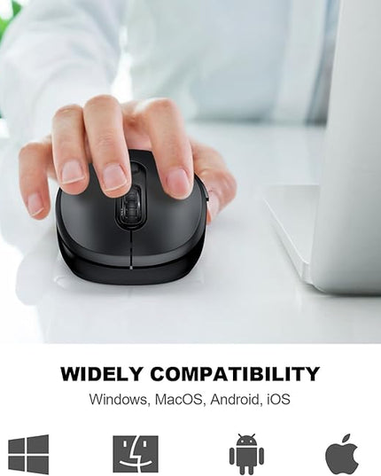 WisFox 2.4G Wireless Mouse for Laptop, Ergonomic Computer Mouse with USB Receiver and Type-C Adapter, 3 Adjustable Levels, 6 Button Cordless Wireless Mice for Windows Mac PC Notebook (Black)
