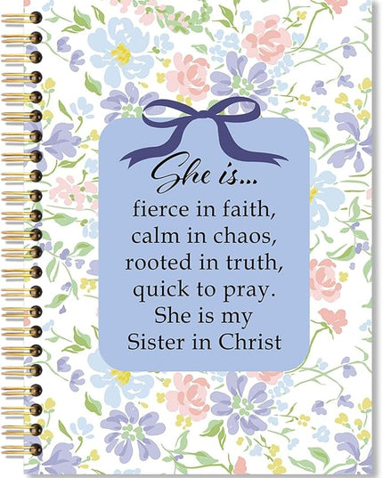 She is Fierce in Faith Calm in Chaos Spiral Notebook, Floral Purple Coquette Bows Notebook, Cute School Notebook for Women Girls, Inspirational Feminist Gifts for Women Friends Sister BFF
