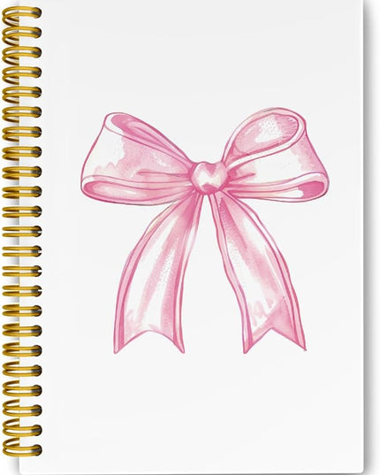 JKBMN Trendy Coquette Pink Bow Jonrnaling Notebooks, Preppy Aesthetic Spiral Notebook for Girl, Cute Pink Notebook Journal, Pink Office Supplies, Hardcover Spiral Notebooks College Ruled 5.5 x 8.3