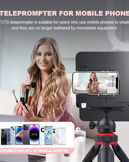 LENSGO TC7S Portable Teleprompter for Phone, One-Second Fold Mini Teleprompter with Remote Control,App Compatible with iPhone & Android for Online Teaching Vlog Live Streaming Interview