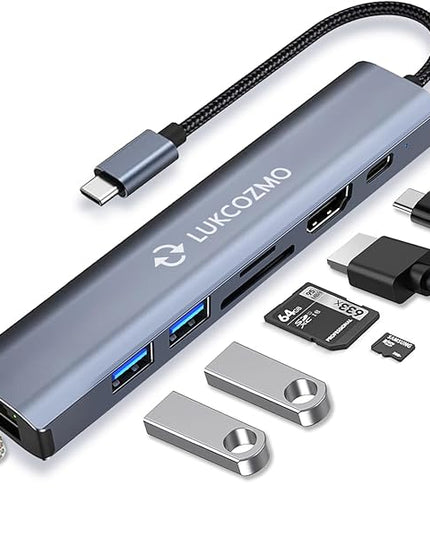 USB Hub 3.0, 7 in 1 USB Hub with 1000M Ethernet, 4K HDMI, 2 USB3.0, 100W PD, SD/TF Card Reader Docking Station Compatible with Your Cell Phone MacBook/Dell/HP/Surface/Lenovo/Steam Deck