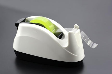 BeeChamp Heavy Base Nonskid Desk Tape Dispenser One-Hand Dispensing, White, 2 Pack
