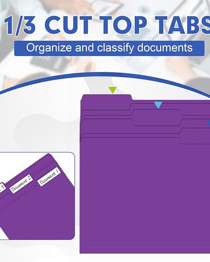 File Folder, HERKKA 30 Pack 1/3 Cut Tab File Folders, File Folders Great for Organizing and Filing, Letter Size, Purple