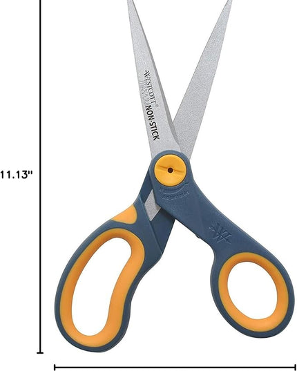 Westcott 8-Inch Titanium-Bonded Non-Stick Straight Scissors with Adjustable Glide Feature for Office and Home - Gray/Yellow, 3 Pack