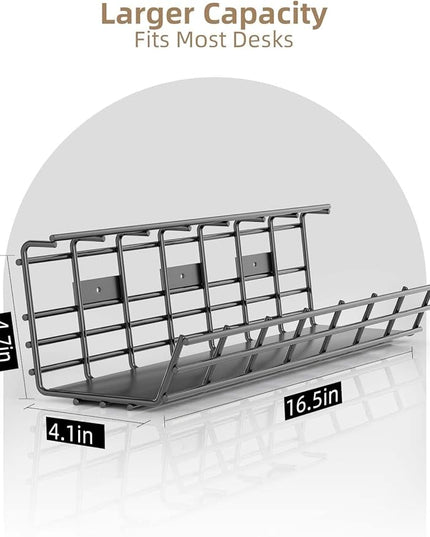 2 Pack DELAMU Under Desk Cable Management Tray, Large Metal Cord Organizer, Office & Home Cord Wire Management Under Desk Shelf, Easy Install Pre-drilled Cable Organizer, Black