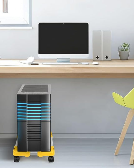 Liitrton Mobile CPU Stand, Adjustable Computer Tower Stand with 4 Locking Casters,Ventilated PC Stand for Floor with Multiple Colors, Fits Most PC Tower Under Desk Stand for Office Gamers (Yellow)