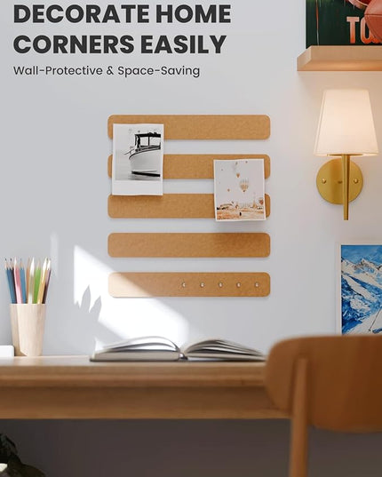 Fluxynara Cork Board Alternative Felt Strip Board 5-Pack 13"x2", Office Pin Board with 35 Push Pins, Adhesive Install for Bedroom Door & Home Office(Sunset Yellow)