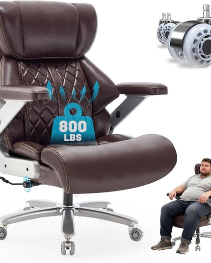 800lbs Executive Chairs with 5D Flip Arms, Heavy Duty Office Chair with Adjustable Lumbar Support, Office Chair for Heavy People, Big and Tall chair with Quiet Rubber Wheel and Extra Wide seat