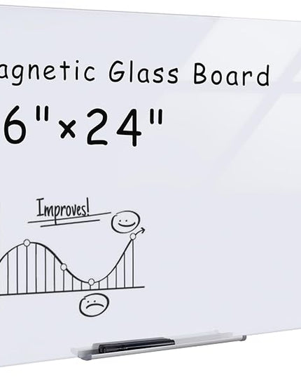 Mifuro Magnetic Glass Whiteboard，36"x24" Wall Mounted Frameless Dry Erase Board for Office, Home & School Ultra White