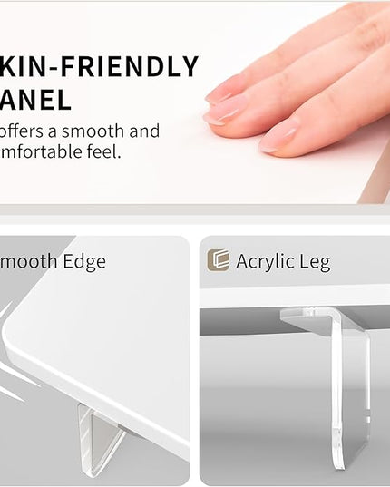LED Dual Monitor Stand Riser for 2 Monitors, Office Desktop Wooden Stand Adjustable Length and Angle 3 Shelf, Extra Long Multifunctional Stand up to 44.4" for Computer, Laptop, TV, White