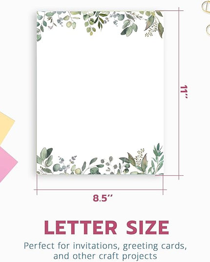 Leaf Theme Paper Stationery, Greenery Letterhead Paper 8.5 x 11 Inches, 50 Sheets, Elegant Writing Paper, Pretty Stationary Paper, Decorative Printer Paper