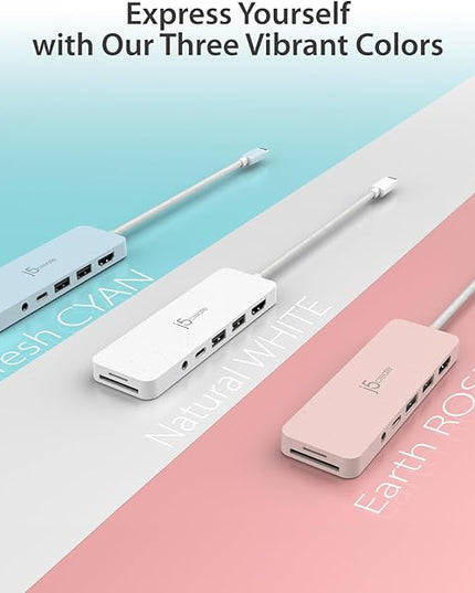 j5create USB-C Multi-Port Hub with Power Delivery with 4K HDMI/2 USB-A 5Gbps/PD 100W Charging SD&Micro SD/3.5mm Audio | for MacBook Pro&Air/iPad Pro/iMac/Surface/XPS/Thinkpad/Galaxy/and More(JCD373EW)