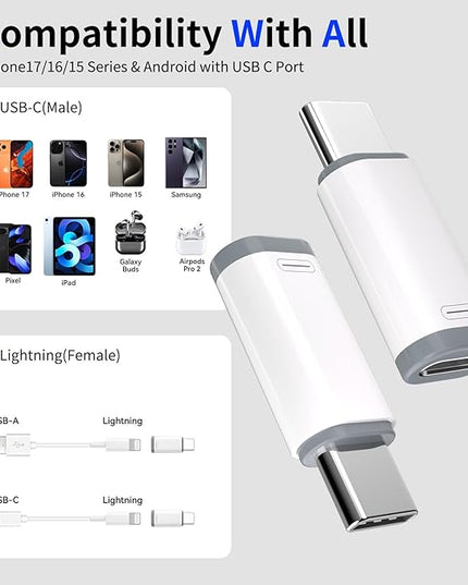 4 Pack Lightning to USB C Adapter for iPhone 15/16/17 Pro/17 Pro Max,for iPhone 17/16 Charger,17/16 Accessories,Fast Charging & Data Transfer,USB C Charger Connector Cable,Not for Audio/OTG