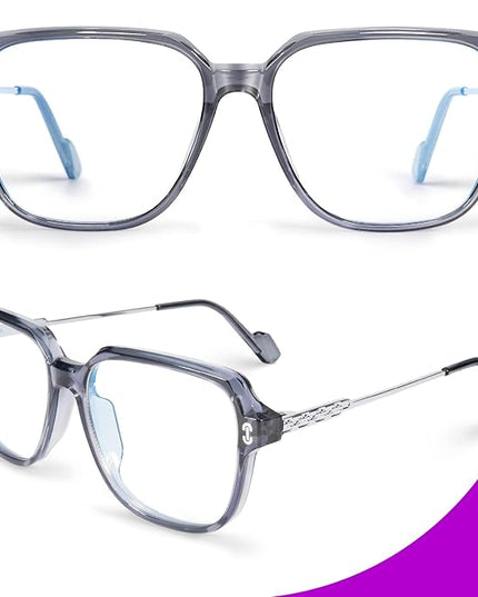 VISOONE Oversized Blue Light Blocking Glasses with Chic Square TR90 Frame and Metal Temple for Women Men REMY