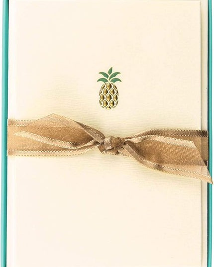 Graphique Pineapple La Petite Presse Boxed Notecards - 10 Embellished Gold Foil Pineapple Blank Cards with Matching Envelopes, 3.25" x 4.75"
