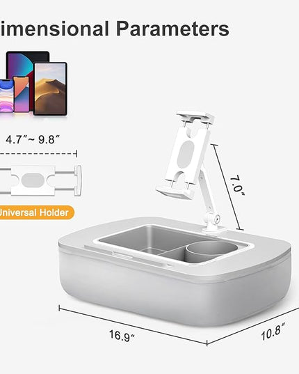 Tablet Stand Pillow with Snack Bowl, iPad Lap Holder for Hands-Free Reading and Relaxation on Bed,Couch,Recliner, 360° Rotating Clip for 4.7-13" Kindle,eBook,Tablet,iPhone (Light Gray)