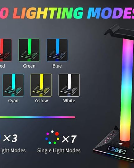 RGB Gaming Headset Stand, LED Headset Holder with 10 Lighting Modes, Headphone Stand Cool Stuff for Boys, Desk PC Gaming Accessories Gifts for Gamers Men Adult, Medium