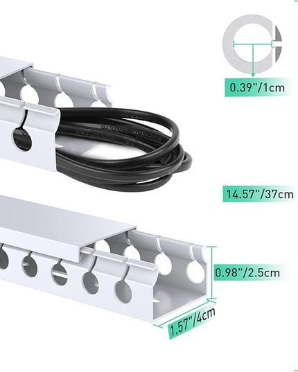 Updated White Cable Raceway Kit, 77 (5x15.5) inch Open Slot Wire Covers for Cords, Cable Management System to Hide Under Desk/TV/Computer/Net/Power Cords(Pack 5)