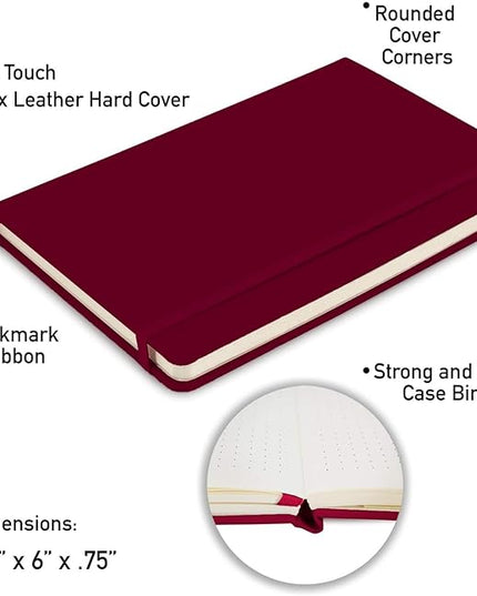 20 Pack Bulk A5 Dotted Hardcover Notebooks, 192 pages, 5.7" x 8.4", Writing Journal for Work, Travel, Business, School & More, Grid Notebook for Men & Women - Wine