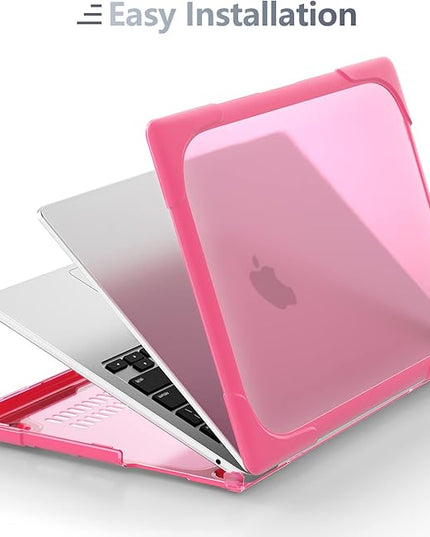 Batianda for New MacBook Air 13.6 inch Case 2025 M4 2024 2022 Release Model A3240 A2681(M2) A3113(M3), Heavy Duty Shockproof Protective Hard Shell with Fold Kickstand & Keyboard Cover, Pink