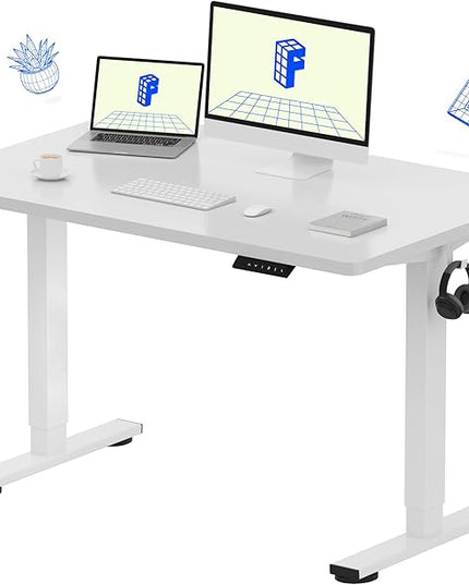 FLEXISPOT EN1 One-Piece Standing Desk with 1-Inch Thick Desktop, 48"x30" Electric Height Adjustable Desk for Home Office & Multi-Device Workstations, White(White Frame)