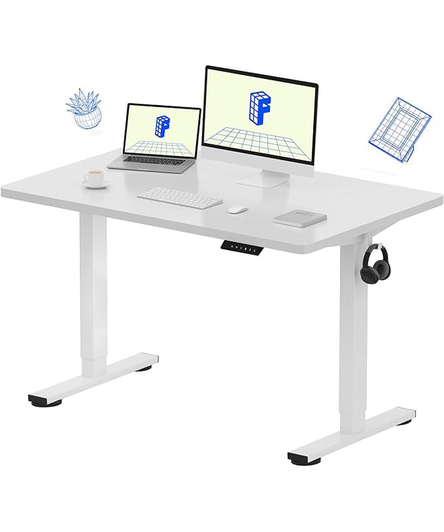 FLEXISPOT EN1 One-Piece Standing Desk with 1-Inch Thick Seamless Desktop, 48"x30" Electric Height Adjustable Desk for Home Office, Multi-Monitor Setups & Easy Assembly, White