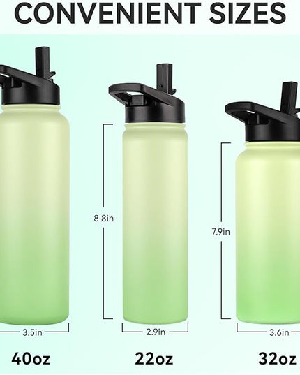DOMICARE 32 oz Insulated Water Bottle Bulk, Vacuum Insulated Stainless Steel Sports Water Bottle with Straw Lid & Spout Lid, Leakproof, Reusable - Travel, Camping, Bike, Green Gradient (4 Pack)