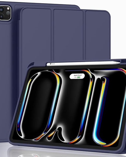 ZryXal iPad Pro 11 Inch Case (M5) 2025/ (M4) 2024 (Model: A2836/A2837/A3006), Trifold Stand Smart Cover with Pencil Holder and Soft TPU Back, Auto Wake/Sleep (Dark Blue)