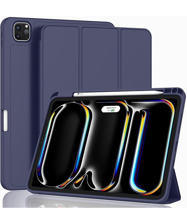 ZryXal iPad Pro 11 Inch Case (M5) 2025/ (M4) 2024 (Model: A2836/A2837/A3006), Trifold Stand Smart Cover with Pencil Holder and Soft TPU Back, Auto Wake/Sleep (Dark Blue)