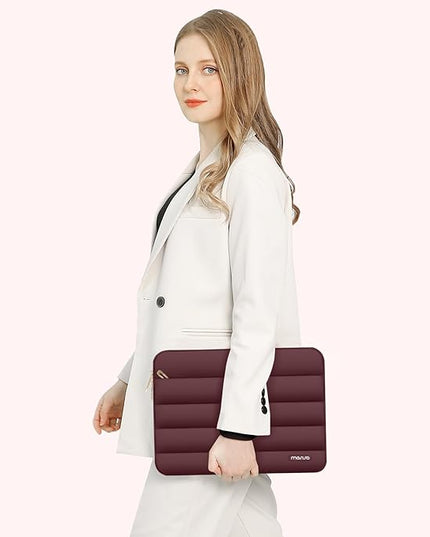 MOSISO 15-15.6 inch Laptop Case, 16 inch Puffy Laptop Sleeve Compatible with MacBook Pro 16, HP Dell ASUS Acer Toshiba Lenovo Notebook Computer, Polyester Horizontal Bag with Small Case, Wine Red