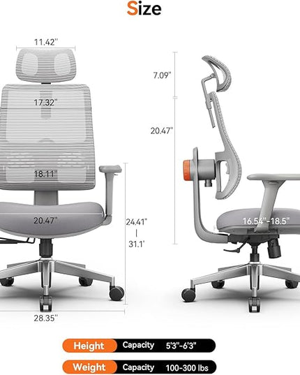 Newtral Office Chair with Lumbar Support- High Back Ergonomic Desk Chair with Adjustable Headrest, 3D Armrest, Adjustable Seat Depth & Height, Home Office