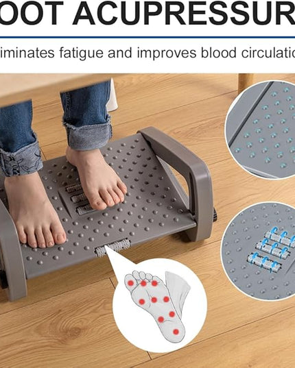 Foot Rest for Under Desk at Work - Six Heights Adjustable Under Desk Footrest - Ergonomic Foot Stools for Under Office Desks - Desks Foot Rest with Massage Rollers - Leg Rest for Chair (Gray)