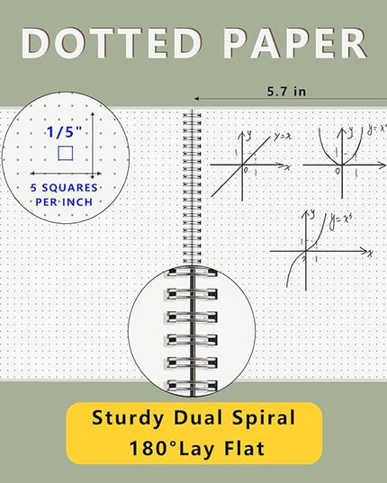 2PCS Dotted Spiral Notebook 5.7" x 8.3" with 120gsm Thick Paper, Elastic Band and Transparent Hard Cover, 160 Pages per Bullet Dotted Journal (2 Pack, A5)
