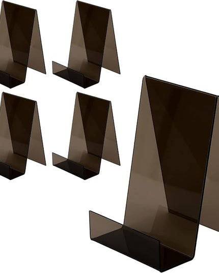 ZOEY Acrylic Book Stand with Ledge Clear Black Display Easels Plate - 5 Pack Large Book Holder Easel Stand for Display, Music Sheets, Artworks, CD, Tablet Holder