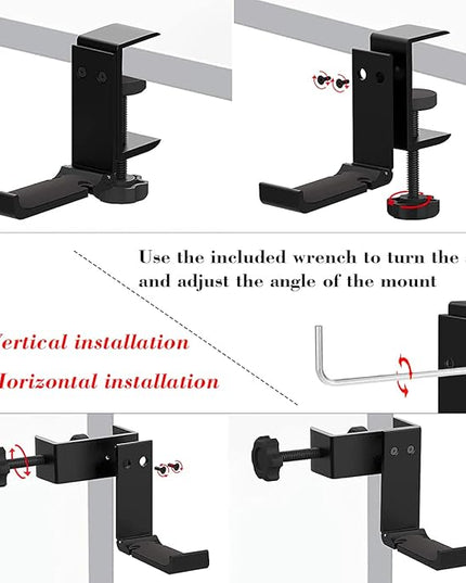 NCHONHONG Headphone Holder Under Desk Hook with Cable Organizer, Foldable Aluminum Headset Mount, Space-Saving Hanger for Most Headphones