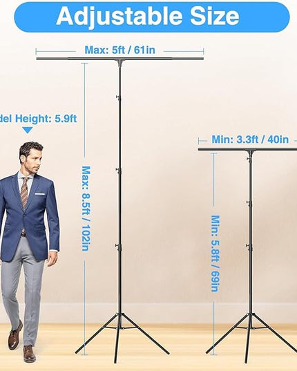 EMART T Shape Backdrop Stand 8.5x5ft, Adjustable Green Screen Photo Banner Holder with Water Bag and 4 Clamps Photography Background Support Kit for Parties, Photoshoot, Balloon