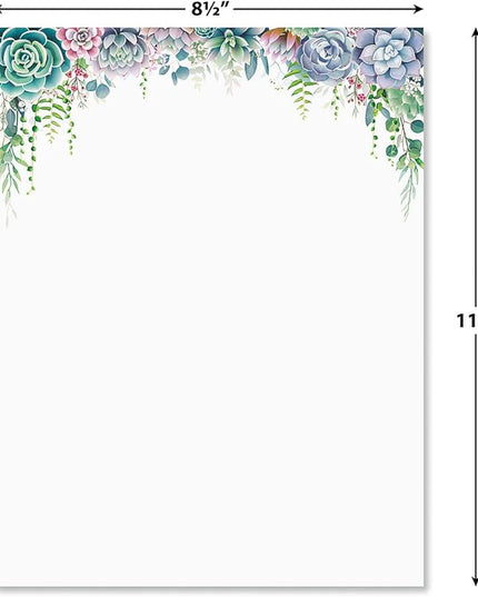 Current Succulent Floral Letter Paper - Spring Stationery Papers With Decorative Succulent Flowers Border, Printable Holiday, Wedding & Bridal Shower, & Invitation Sheets, Set of 25, 8 1/2" x 11"