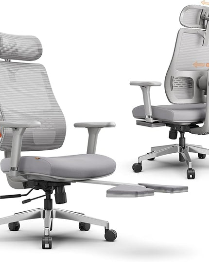 Newtral Office Chair Ergonomic with Footrest, Auto-Following Lumbar Support, High Back Desk Chair with 4D Armrest,136° Tilt Lock, Adjustable Seat Depth & Height (Supreme, Grey)
