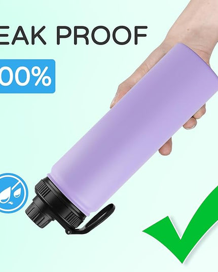 DOMICARE Insulated Water Bottle, 22 oz Vacuum Insulated Stainless Steel Reusable Sports Bottle with Straw Lid & Spout Lid for Travel, Camping, Bike, Leakproof, Purple, 8 Pack