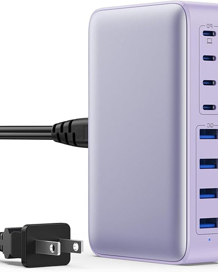 USB C Charger 200W USB C Charger Block GaN III 8-Port Fast Charging Station PD 65W Laptop Charger Adapter Compatible with MacBook Pro/Air,DELL,HP Surface,iPhone 15/14/13,Galaxy S23/22 (Purple)