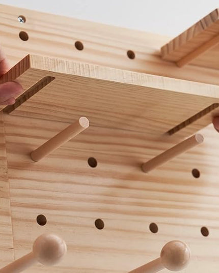 Wood Pegboard Combination Wall Organizer Kit, Wooden Display Pegboard Panel Kits for Bedroom, Study, Office, Bathroom, 2 Pieces Pegboards and 15 Accessories